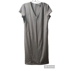 NY Collection Sheath Dress V-Neck Career Casual Gray Dress Size L‎
